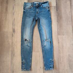 Zara Women's Size 2 Z1975 Basic Denim Distressed Grommet Cuff Jeans